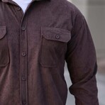 Elephant Corduroy Type Chest Pockets Button-Up Shirt // Brown (M)