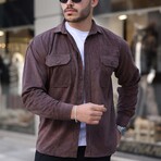 Elephant Corduroy Type Chest Pockets Button-Up Shirt // Brown (M)