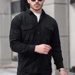 Elephant Corduroy Type Chest Pockets Button-Up Shirt // Black (XL)