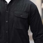 Elephant Corduroy Type Chest Pockets Button-Up Shirt // Black (XL)