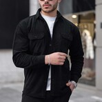 Elephant Corduroy Type Chest Pockets Button-Up Shirt // Black (XL)