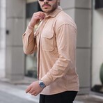 Elephant Corduroy Type Chest Pockets Button-Up Shirt // Beige (XL)