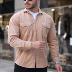 Elephant Corduroy Type Chest Pockets Button-Up Shirt // Beige (XL)