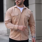 Elephant Corduroy Type Chest Pockets Button-Up Shirt // Beige (XL)