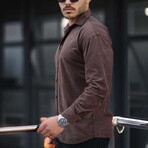 Corduroy Type Button-Up Shirt // Brown (S)