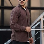 Corduroy Type Button-Up Shirt // Brown (S)