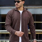 Corduroy Type Button-Up Shirt // Brown (S)