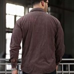 Corduroy Type Button-Up Shirt // Brown (S)