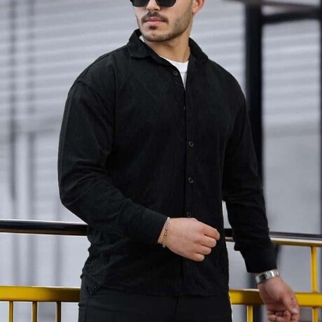 Corduroy Type Button-Up Shirt // Black (S)