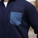 Corduroy Type Chest Pocket Button-Up Shirt // Navy (S)