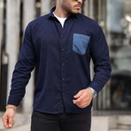 Corduroy Type Chest Pocket Button-Up Shirt // Navy (S)