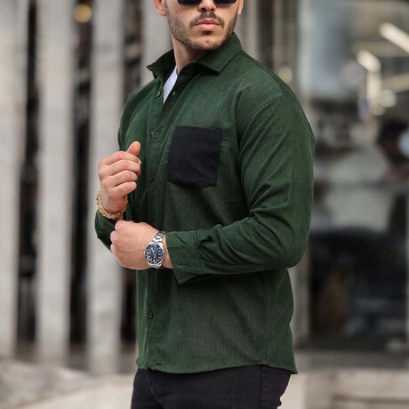 Corduroy Type Chest Pocket Button-Up Shirt // Khaki (S)
