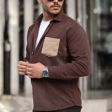 Corduroy Type Chest Pocket Button-Up Shirt // Dark Brown (S)