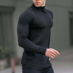 Quilted Mock Neck Sweater // Black (XL)