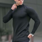 Quilted Mock Neck Sweater // Black (XL)