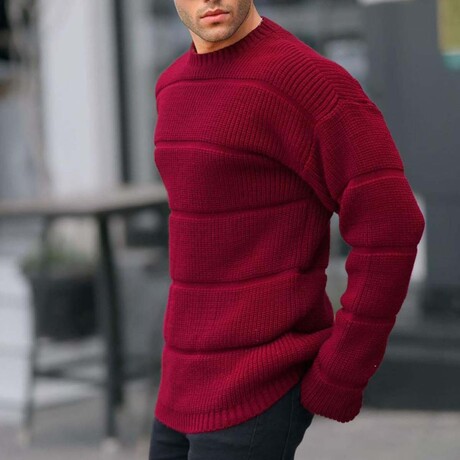 Ribbed Knit Crewneck Sweater // Burgundy (S)