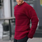 Ribbed Knit Crewneck Sweater // Burgundy (XL)