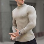 Quilted Mock Neck Sweater // Beige (M)