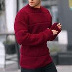 Ribbed Knit Crewneck Sweater // Burgundy (XL)