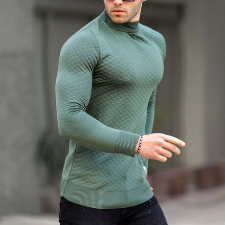 Quilted Mock Neck Sweater // Green (S)