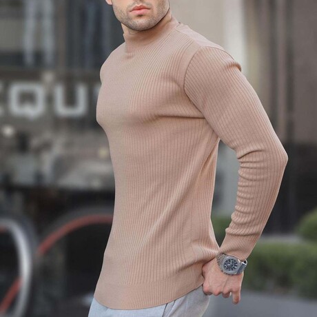 Ribbed Mock Neck Sweater // Biscuit (S)