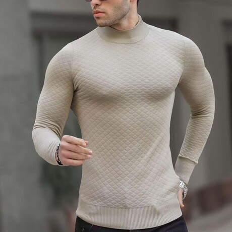 Quilted Mock Neck Sweater // Beige (S)