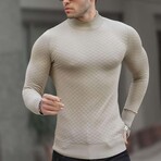 Quilted Mock Neck Sweater // Beige (M)
