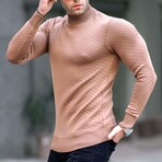 Quilted Mock Neck Sweater // Camel (L)