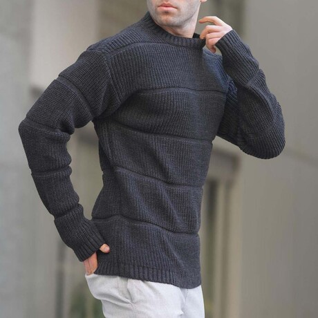 Ribbed Knit Crewneck Sweater // Anthracite (S)