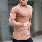 Quilted Mock Neck Sweater // Camel (L)