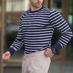 Striped Crewneck Sweater // Navy (L)