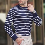 Striped Crewneck Sweater // Navy (L)