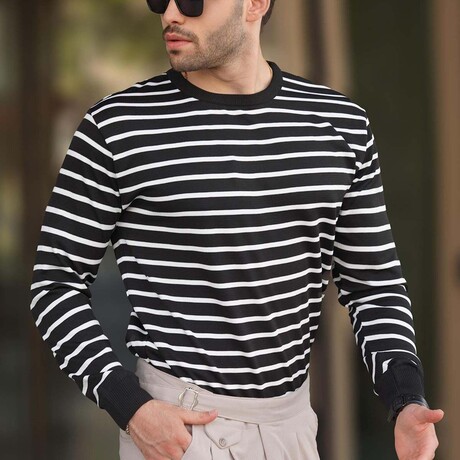 Striped Crewneck Sweater // Black (S)