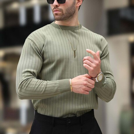 Ribbed Crewneck Sweater // Khaki (S)