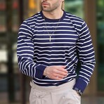 Striped Crewneck Sweater // Navy (L)