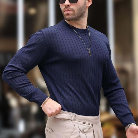 Ribbed Crewneck Sweater // Navy (S)