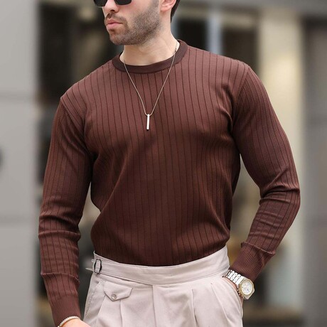 Ribbed Crewneck Sweater // Brown (S)