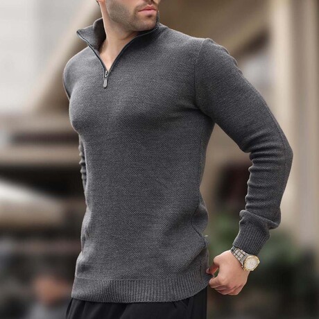 Quarter Zip Knit Sweater // Anthracite (S)