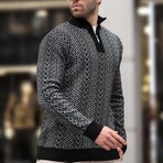 Quarter Zip Knit Pattern Sweater // Black (S)