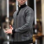 Quarter Zip Knit Pattern Sweater // Black (S)