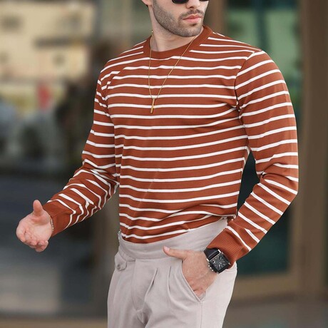 Striped Crewneck Sweater // Tile (S)