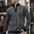 Quarter Zip Knit Pattern Sweater // Black (S)