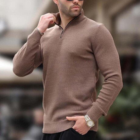 Quarter Zip Knit Sweater // Mink (S)