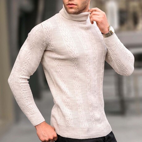 Cable Knit Turtleneck Sweater // Stone (S)