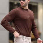 Ribbed Crewneck Sweater // Brown (S)
