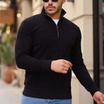 Quarter-Zip Solid Pullover // Black (XL)