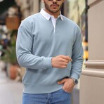 Solid Polo Pullover // Cold-Blue (XL)