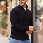 Quarter-Zip Solid Pullover // Black (XL)