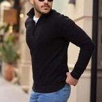 Quarter-Zip Solid Pullover // Black (XL)