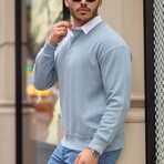 Solid Polo Pullover // Cold-Blue (XL)